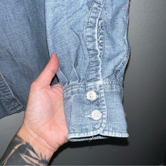 J. Crew factory chambray button down long sleeve roll tab shirt size xs - Picture 6 of 12